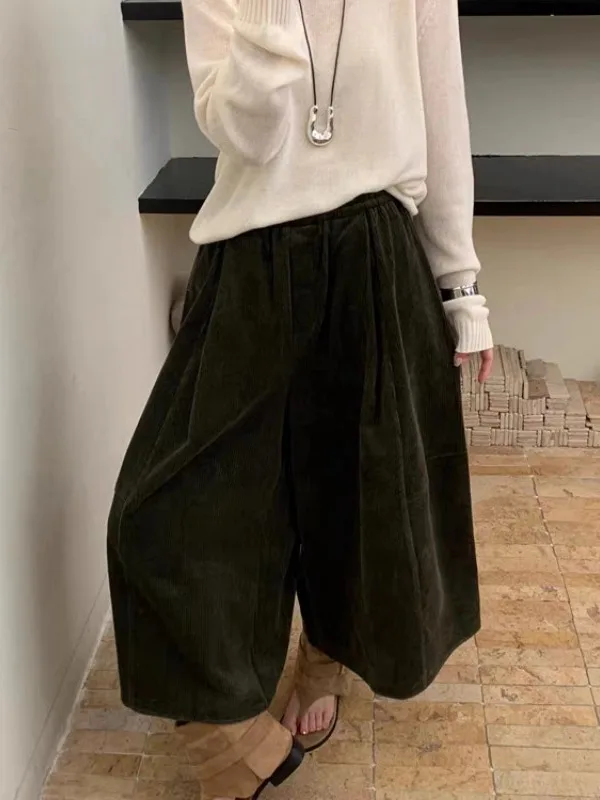 المخرج 2025 خريف جديد الكورية Sle تنوعا التخسيس سروال قصير عادية بنطال ذو قصة أرجل واسعة تسع نقاط l الخصر مطاطا #4