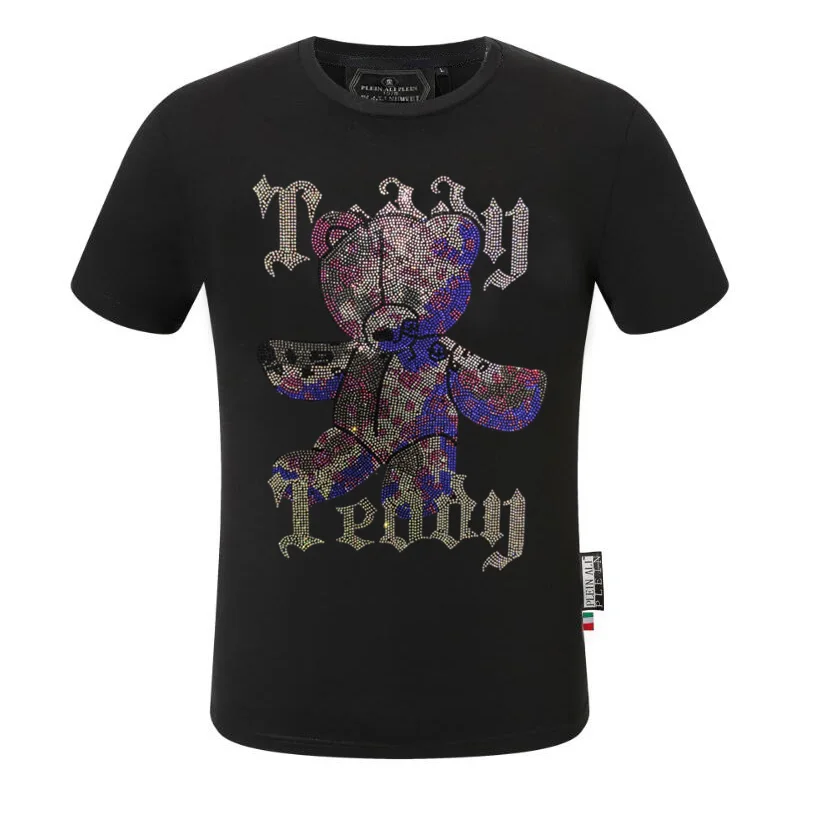 Camiseta de marca Plein ali para hombre, camiseta con personalidad de diamante caliente, ropa de calle para hombre, camisetas con diamantes de imitación de calle alta para hombre
