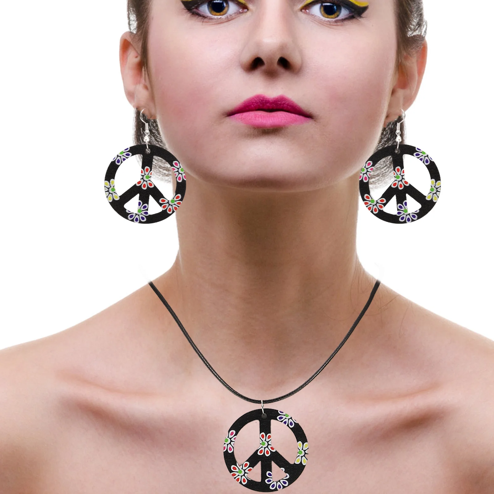 

Hippie Party Supplies Costume Set Necklace Earring Plastic Halloween Decoration Star Wedding Travel Sightseeing Eco Friendly