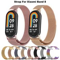 For Xiaomi Mi Band 8 NFC Milanese Loop Watchband Stainless Steel Belt Correa Miband8 Bracelet Mi band 8 NFC Magnetic Replacement