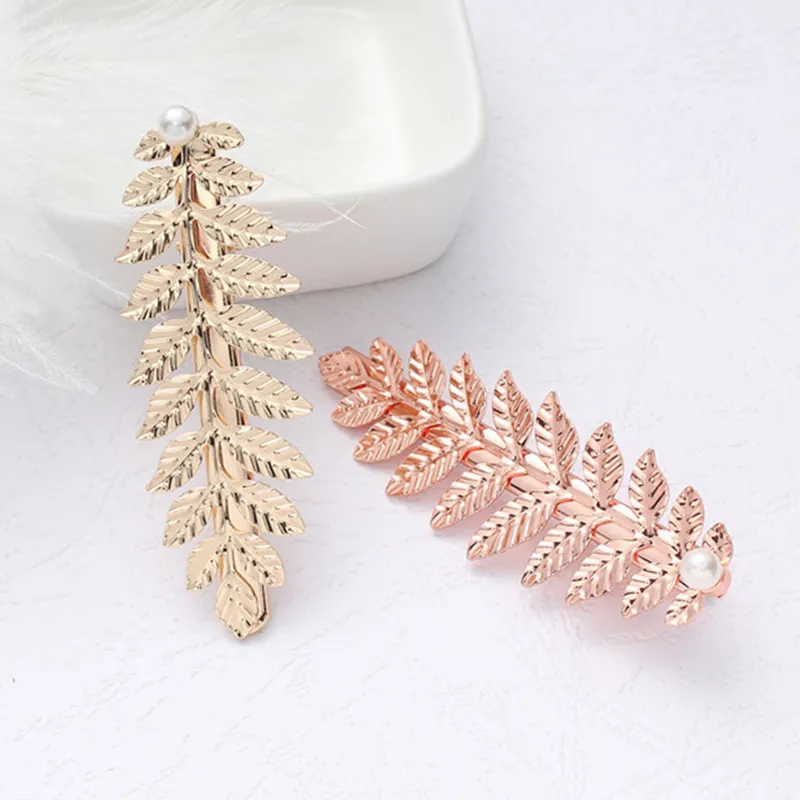 3Pcs Creative Metal Fashion Hair Clip For Trend Modern Women Accessory Western Hot Design Pearl Hairpin Leaf Shape