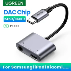 UGREEN-USB C to AUX 케이블 어댑터 유형 C 3.5mm AUX 이어폰 변환기, DAC 칩 PD QC 화웨이 아이패드 프로 삼성 픽셀 충전