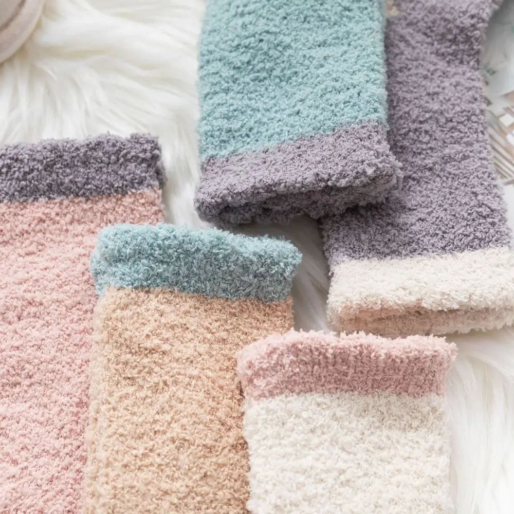 5 أزواج Kawaii سميكة المرجان جوارب صوف الشتاء النوم الطابق أفخم الجوارب الجوارب المرقعة الدافئة قارب الجوارب النساء الشتاء