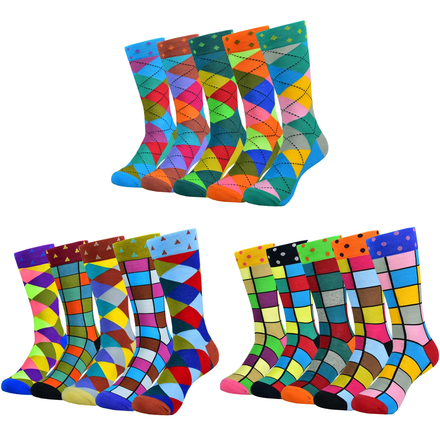 5pairs Unisex Cotton Casual Couple Novelty Funny Colorful Pattern Crew Socks For Men Women