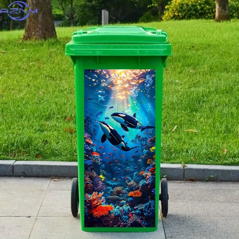 Single Trash Can Decal, Measuring 14.5 by 81.99 cm, Featuring Sunlight Streaming Through The Ocean, Highlighting Corals And Or