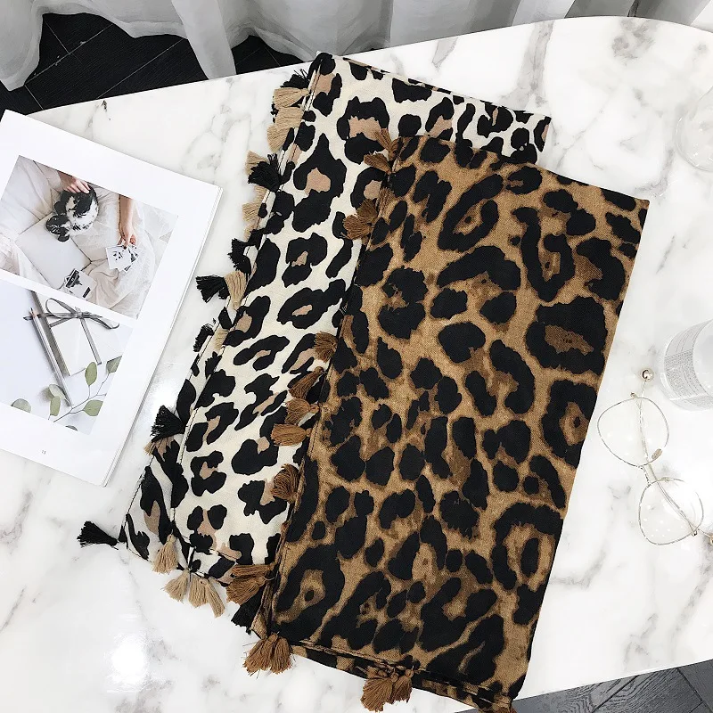 Fashion Leopard Print Tassel Viscose Shawl Scarf High Quality Neckerchief Winter Foulards Muslim Hijab Stole Sjaal Scarves