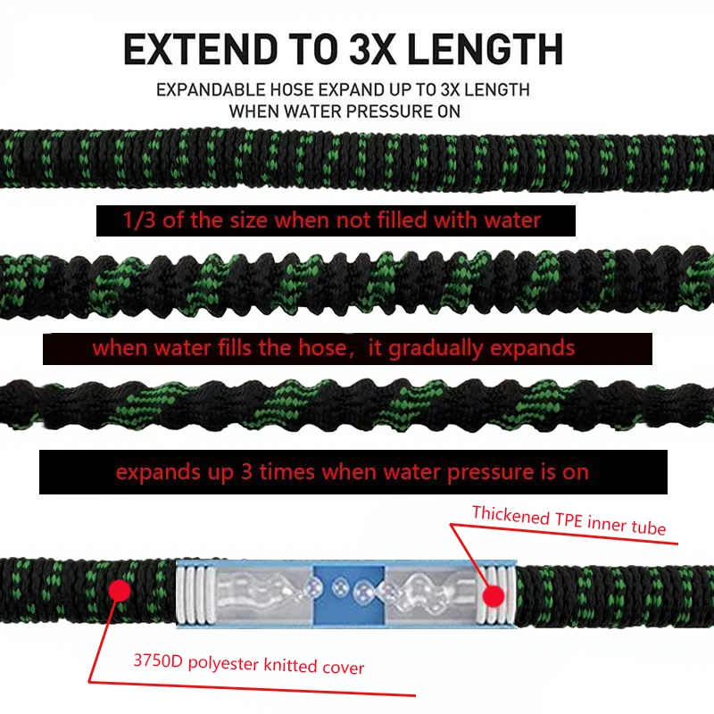 25FT-100FT خرطوم حديقة مرن توسيع ماجيك أنابيب المياه البستنة أدوات الري ارتفاع ضغط غسيل السيارات بندقية المياه النظيفة