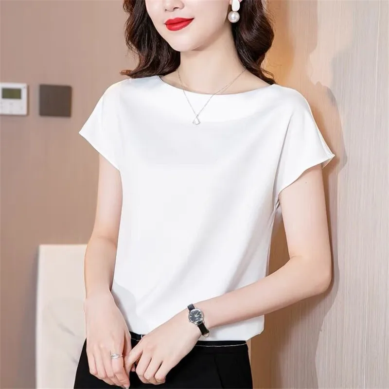 Hot Sale 2024 Summer Korean style Women Fashion Silk satin shirts Plus size Office Lady elegant Acetate satin blouse tops mujer