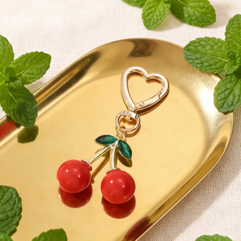 Hübscher dreidimensionaler Kirsch-Acryl-Schlüsselanhänger, schöner Obst- und Pflanzen-Schlüsselanhänger für Frauen und Mädchen, Freundschaftsgeschenk, handgefertigter Schmuck