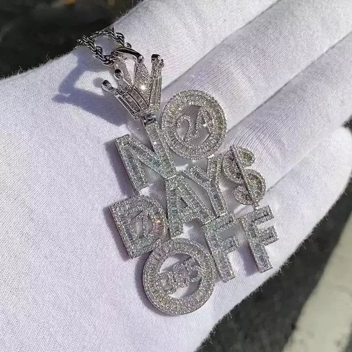 Модная Большая подвеска с буквами Initial NO DAYS OFF с Bling 5A Cz выложенная золотистая/Серебристая длинная веревочная цепочка ожерелья для мужчин