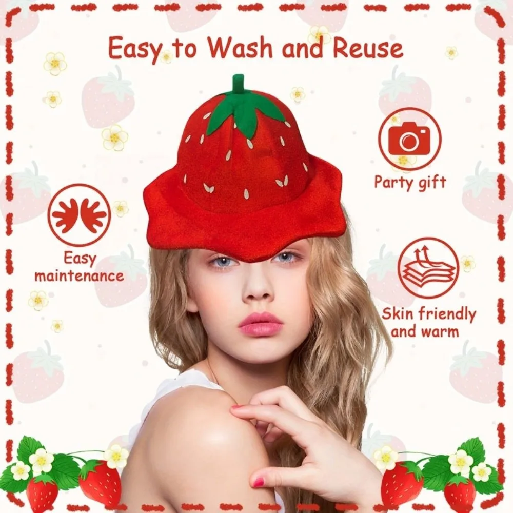

Cute Cartoon Plush Strawberry Hat Red Unisex Strawberry Headgear Winter Warm Fruit Strawberry Cap Adult