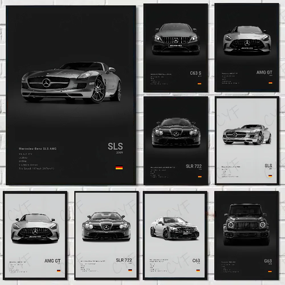 Black Sports C63 G63 SLR AMg German Car Poster HD art sticky wall waterproof home living room bedroom bar aesthetic decoration