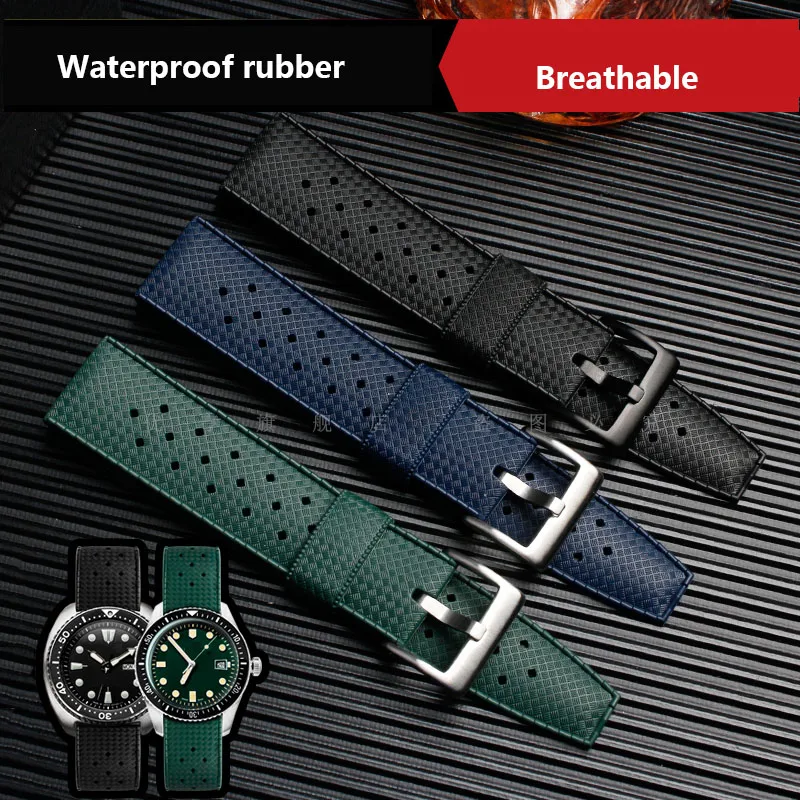 Premium Grade Tropic Rubber Watchband 20mm 22mm For SRP777J1 New Watch straps Diving Waterproof Bracelet Black blue green Color