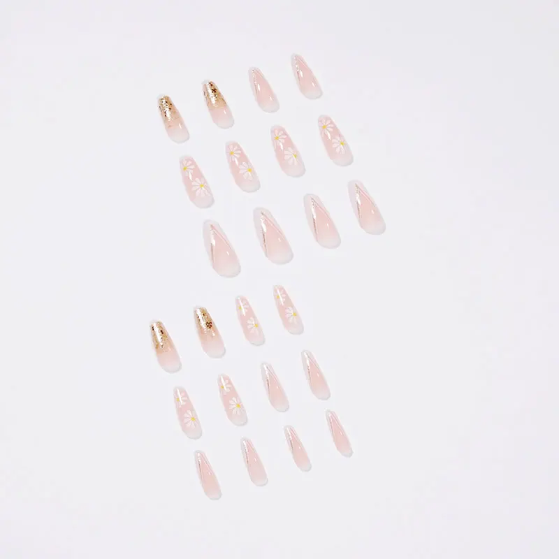 24PCS/Box French Dressing Nail Chrysanthemum Nail Art Sheet Nail Patch Press Nail Press on Nail