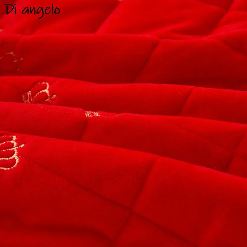 Red Thickened Quilting Bed Skirt, Embroidery, Cotton, Lace Bedspread, Pillowcase, Mattress Cover, Double King, Queen, #/#