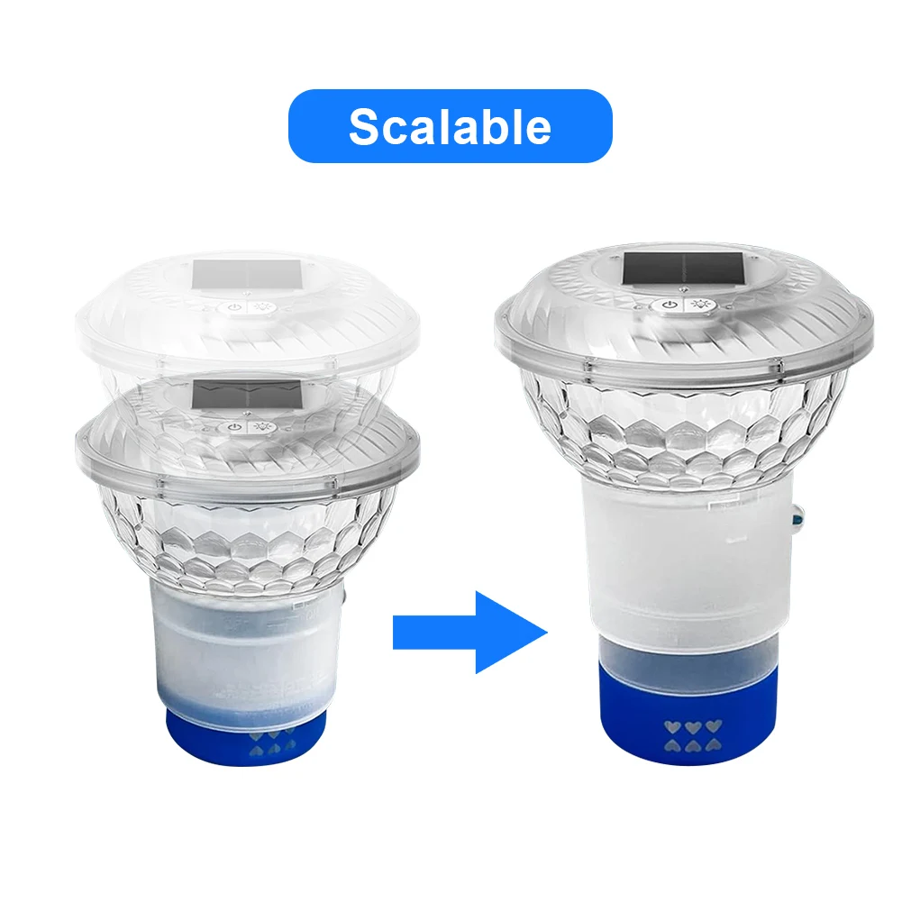 Solar Powered Adjustable Pool Chlorine Dispenser with Colorful Lights Floating Pool Chlorine Dispenser for Pool Spa Hot Tub