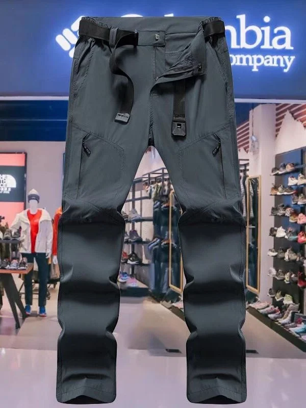 

Qui Dry Ice Silk Outdoor Men's Sports Breathable Cool Feeling Waterproof Multi ket Stretchy Long Trousers Faionable