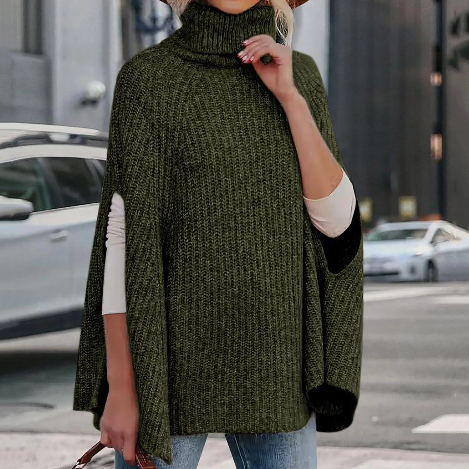 Autumn Winter Turtleneck Poncho Sweater Women Fashion Chunky Knit Cape Wrap Sweaters Pullover Female Jumper Tops Sweater Shirts