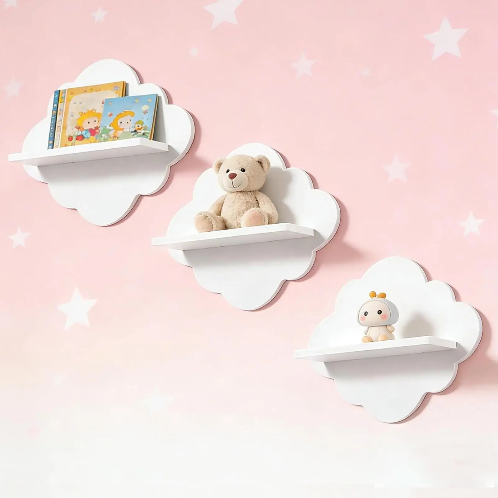 3 Pieces Cute Cloud Shaped Floating Wall Shelf Set Aesthetic Room Decor Storage Rack for Perfume Plant Doll Books Display ﻿