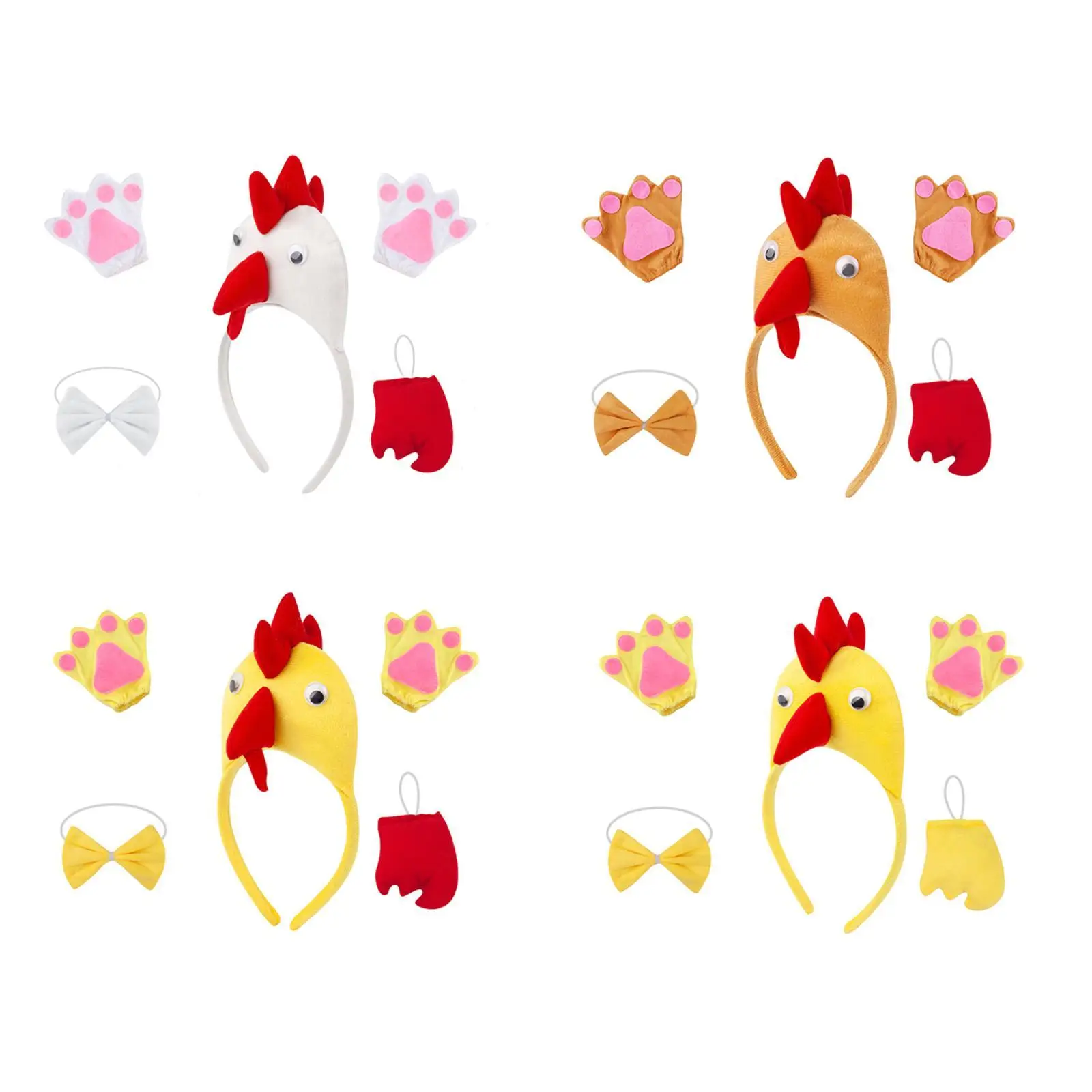 Chicken 3D Animal Costume for Girls Cute Chick Headband Bowtie Tail Gloves Set for Cosplay Birthday Thanksgiving Holiday Party