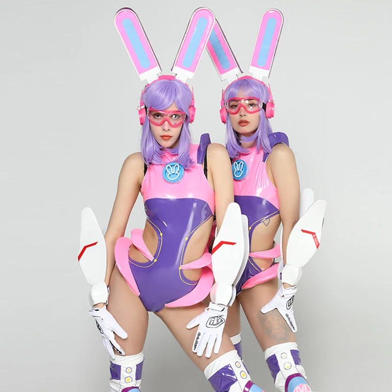 Body ahuecado Sexy, traje de conejo, club nocturno, Bar, bailarina, disfraz de escenario, ropa de baile de Jazz, conjunto de ropa Rave, nuevo