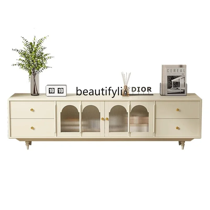 

French Retro Cream Style Solid Wood TV Cabinet Coffee Table Combination Simple American Mid-Ancient Living Room Locker