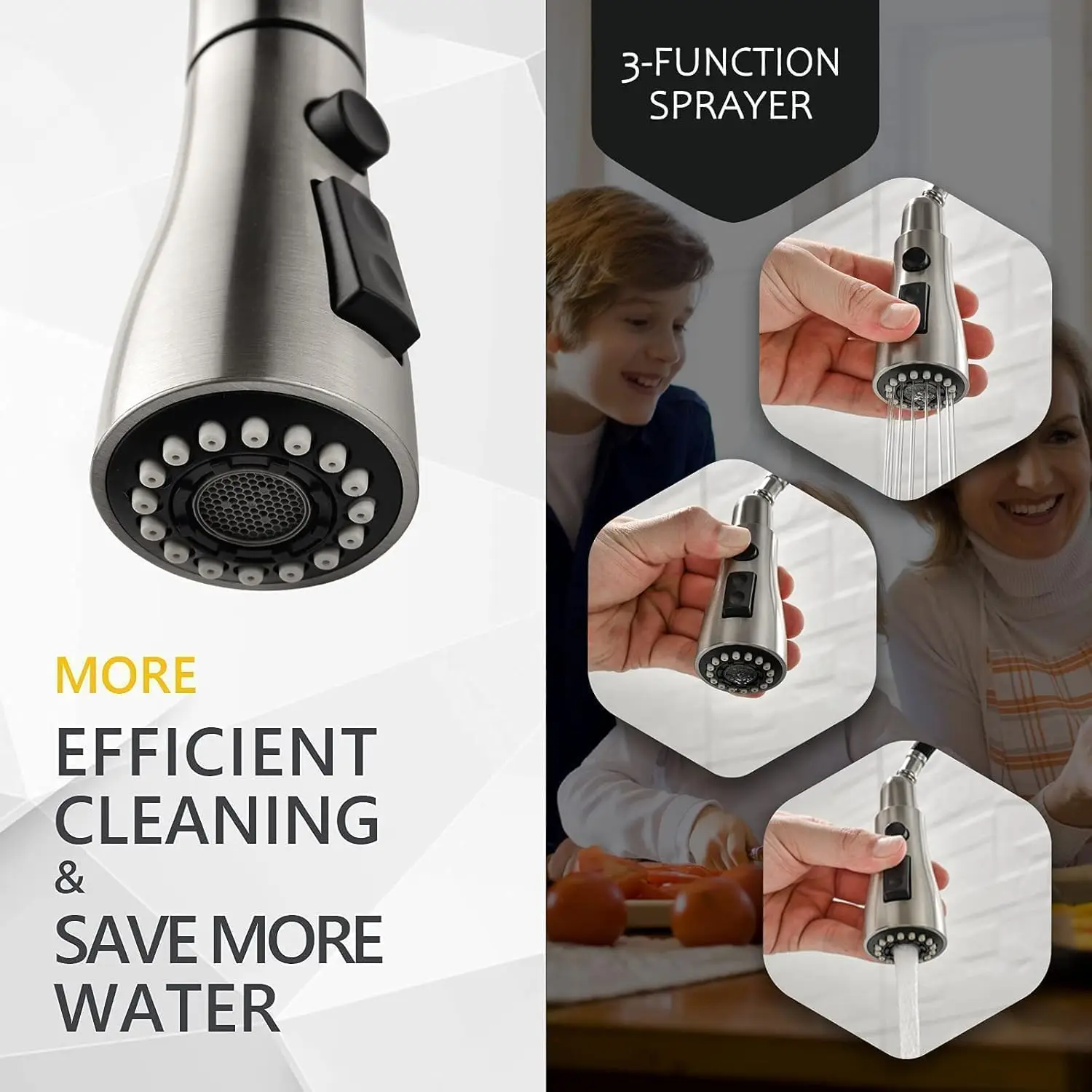 Kitchen sink faucet with pull-down spray head, suitable for RV, laundry room, bar, providing efficient cleaning