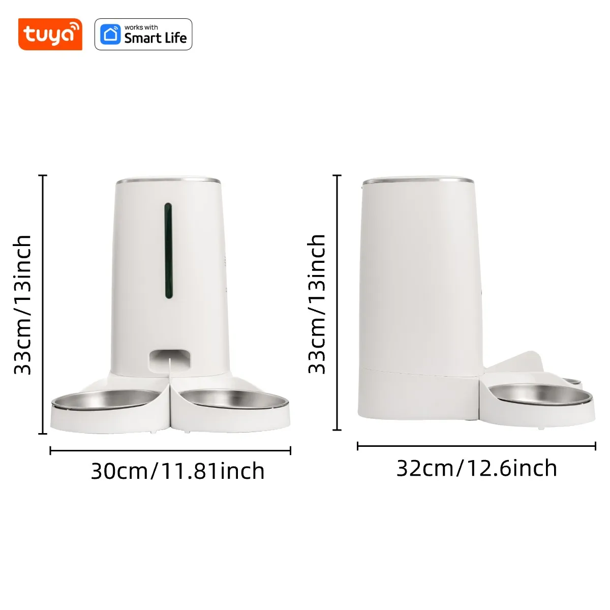 Tuya & Smart Life 4L Wi-Fi Automatic Pet Feeder, Double Stainless Steel Bowls with Low Food Alarm, Suitable for Cats & Small Dog