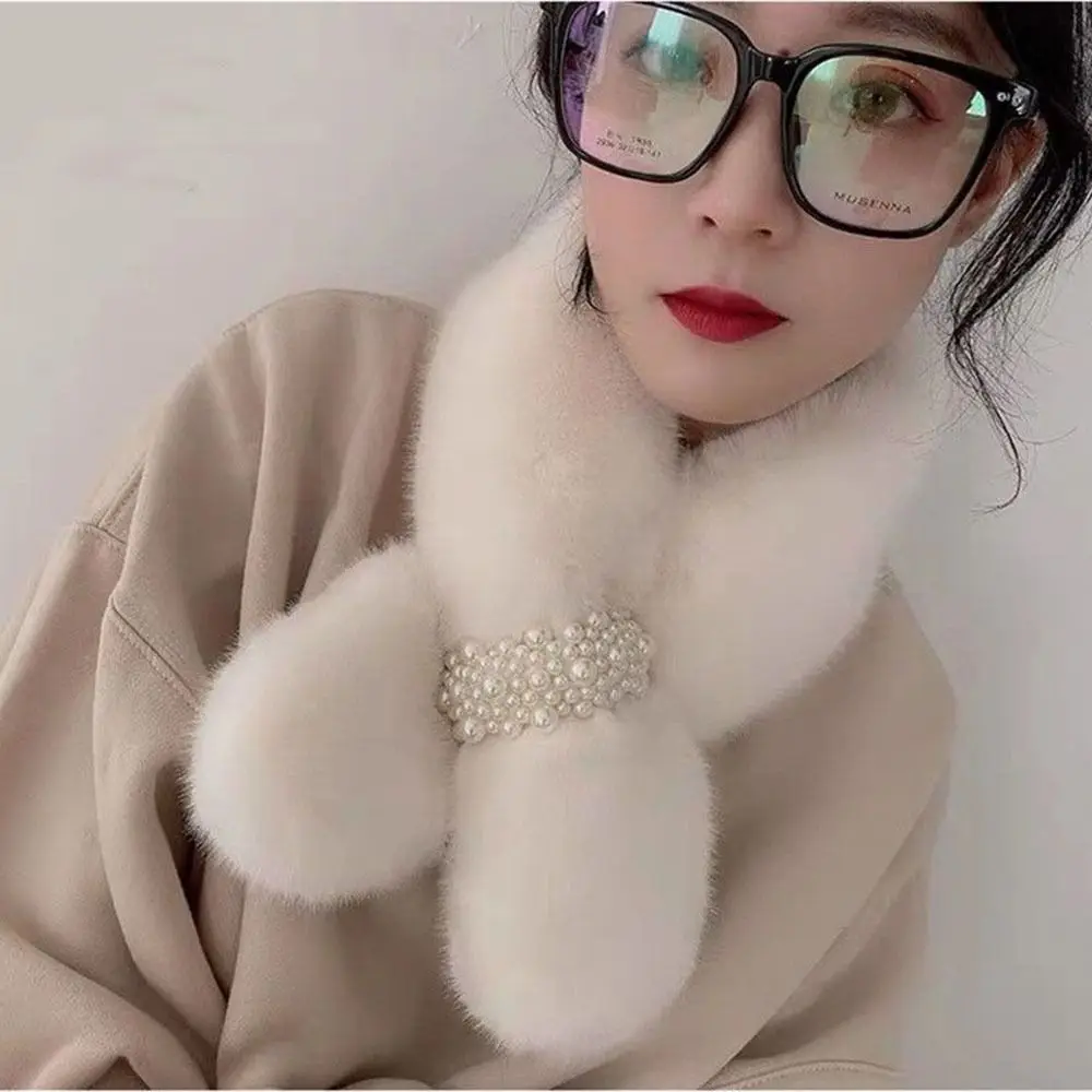 Elegant Winter Warm Faux Rabbit Fur Plush Solid Color Neck Warmer Neckerchief Wrap Cross Scarf