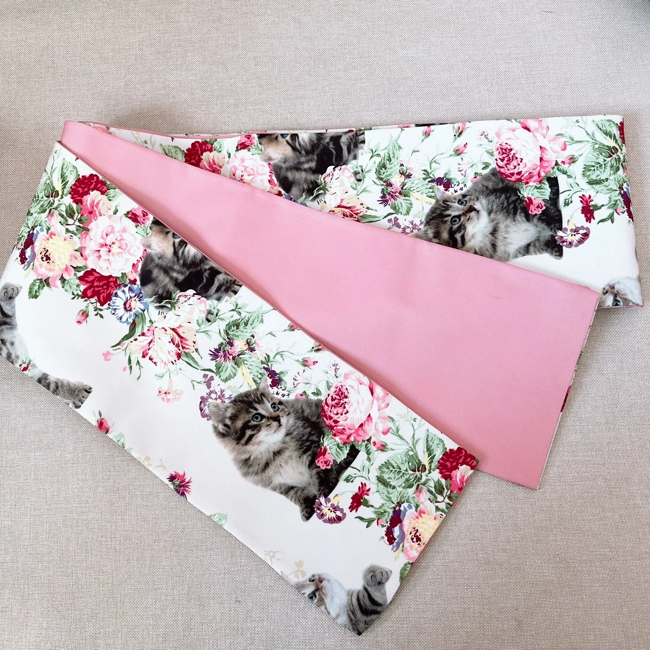 Japanese Traditional Haori-Himo Half-Width Obi Reversible Multi-Color Waist Tie Belt Cat Design for Fashionable Accessories