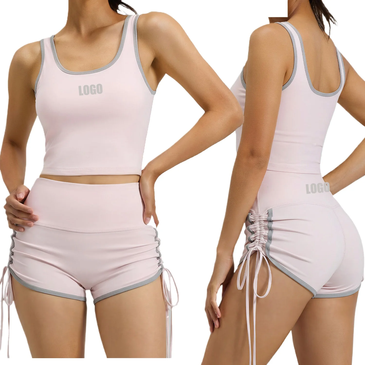 Pers LOGO custom women's S-2XL spring new sports belt chest pad high-intensity training running fitness yoga two-piece set