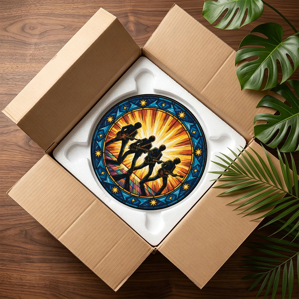 Stained Glass Suncatcher Round Tropical Sunset Beach Palm Tree Hibiscus Flower Window Hanging Decor Home Garden Gift