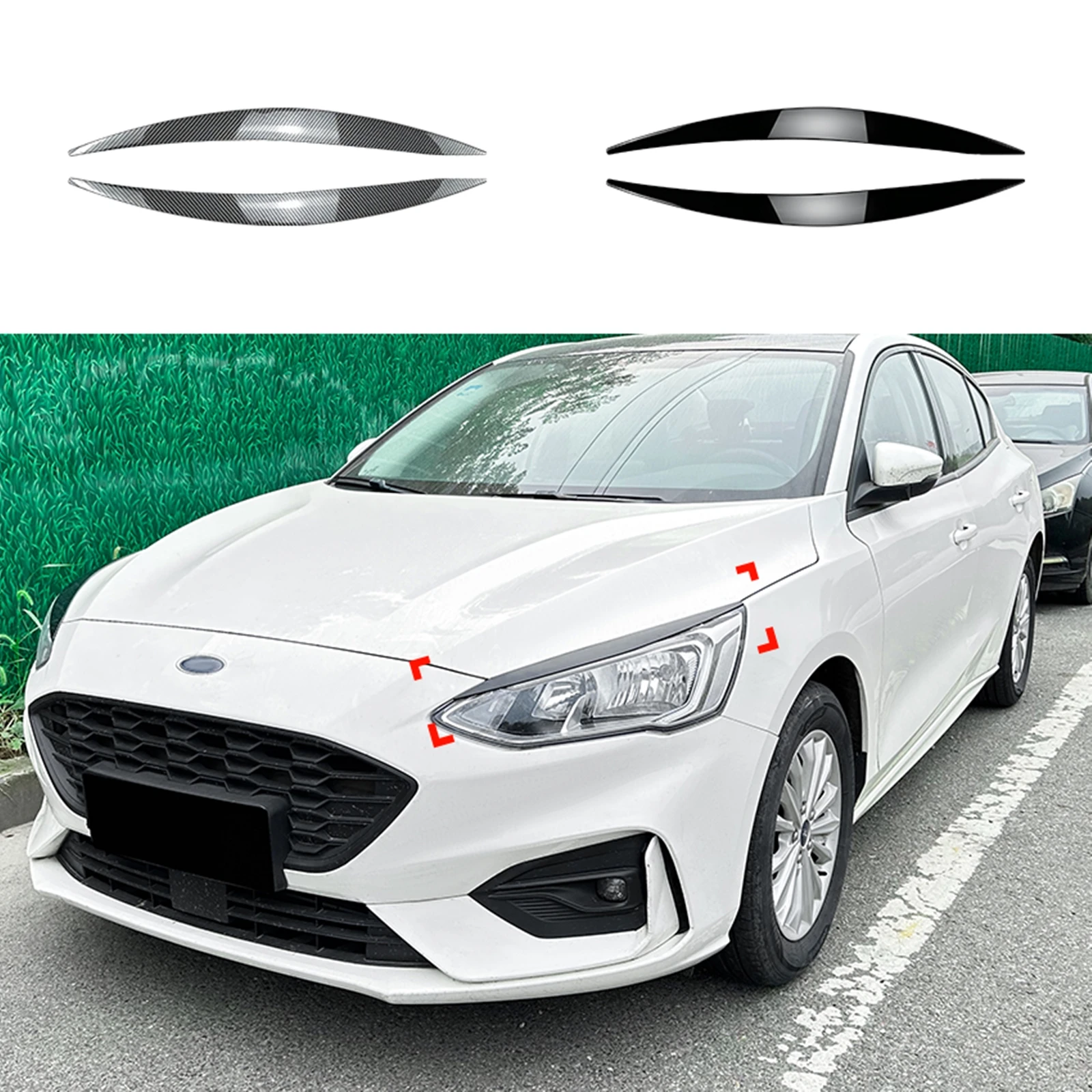 

2PCS Headlight Eyebrow Trim Sticker Front Head Light Cover Headlamp Eyelid Lid Brow For Ford Focus MK4 2019 2020 2021