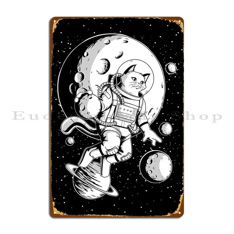 Space Cat And Basketball Metal Plaque Poster Customized Plaques Painting Wall Cave Home Tin Sign Poster