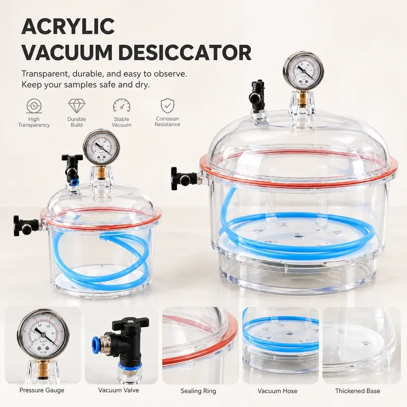 150mm 250mm Double Valve Vacuum Desiccator Jar Lab Glassware Drying Storage Container Small