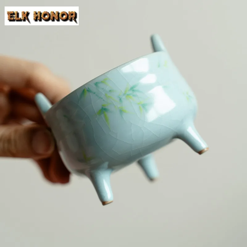 Hand-painted Green Bamboo Tripodia Incense Holder Incense Smoke Waterfall Incense Burners Meditation Censer Indoor Decoration