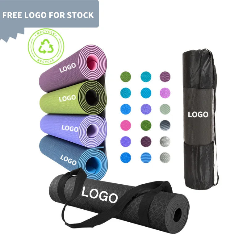 Custom Print Eco-friendly Non Slip Exercise Durable 6mm 8mm 1/2 Inch Extra Thick Black Tpe Yoga Mat