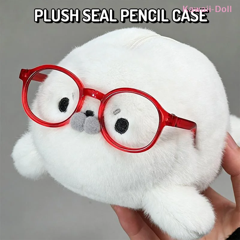 [DO]Funny Cute Seal Doll Pencil Case High Aesthetic Value Storage Bag Large Capacity Plush Stationery Bag School Supplies[DO]