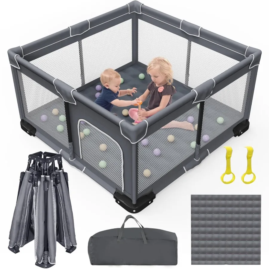 Foldable Baby Playpen with Mat Foldable Playpen for Babies and Toddlers Folding Portable Play Pen Collapsible Play Yard with 2