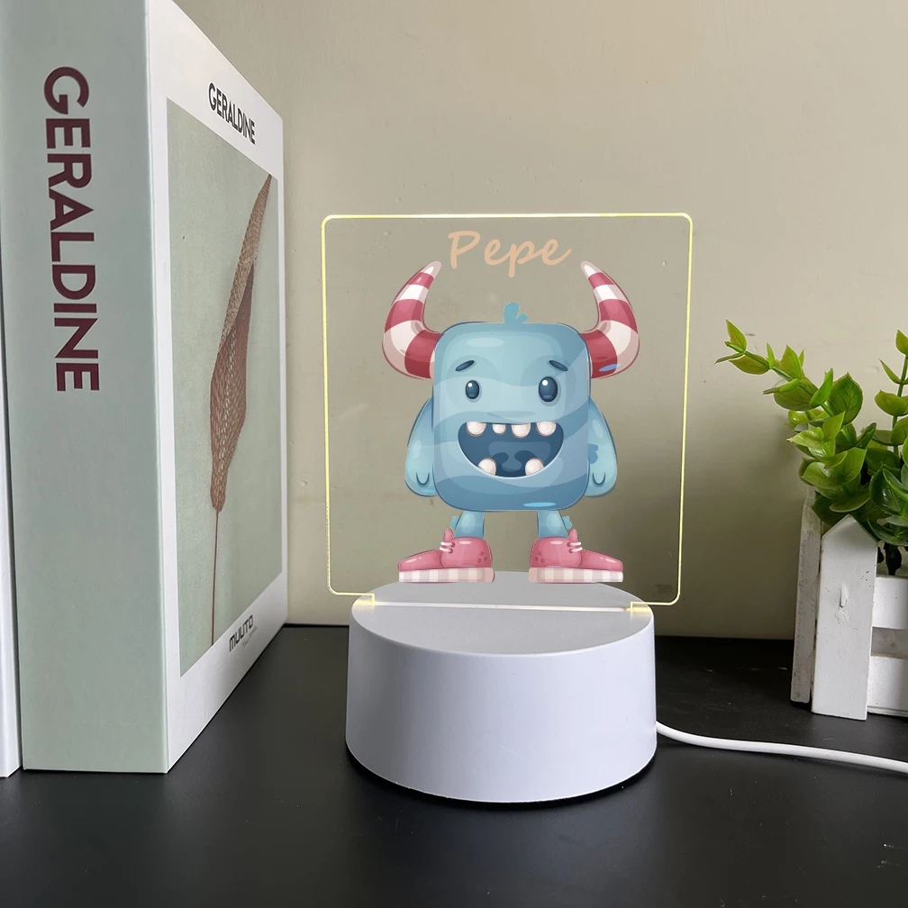 1 unidad de luz nocturna Visual 3D con nombre personalizado con estampado UV de conejo y Animal encantador para decoración de mesa y escritorio, lámpara acrílica con forma de seta de dibujos animados