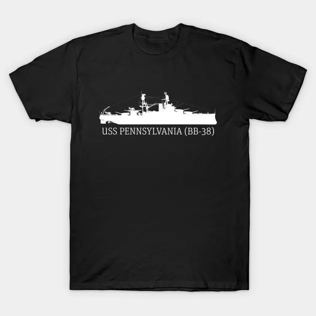 USS Pennsylvania BB-38 Battleship Silhouette T-Shirt Short Sleeve Casual 100% Cotton O-Neck Summer Mens T-shirt Size S-3XL