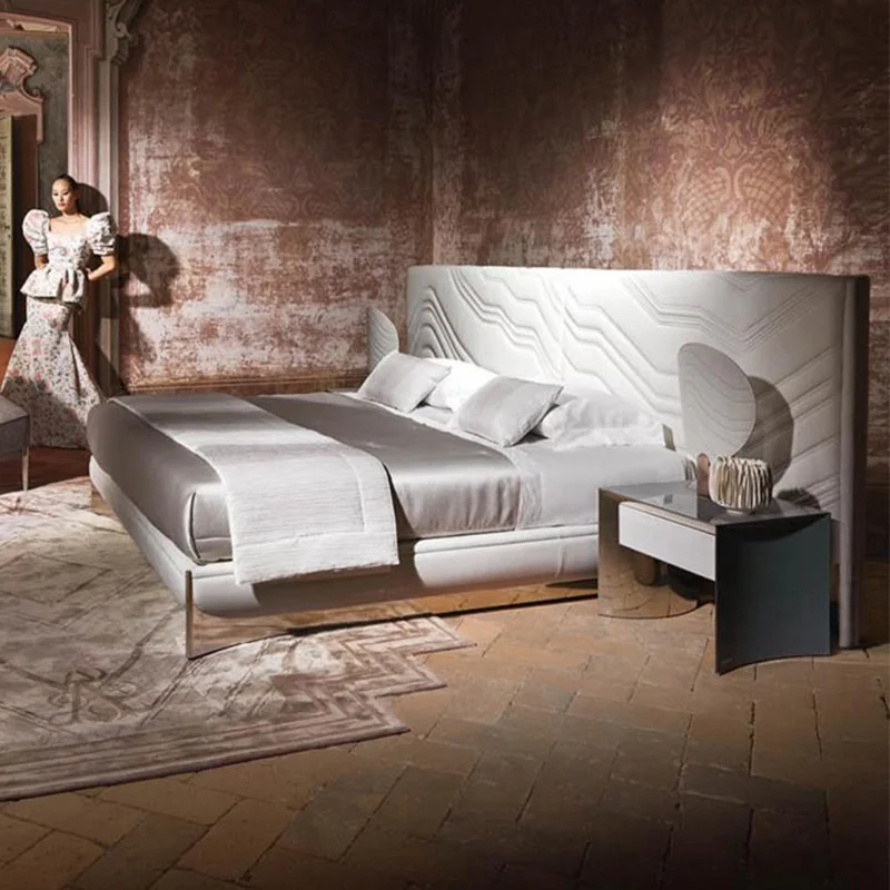 

# Italian Luxury Bedroom Furniture Home Modern Soft Bed Design King Size Customized High Headboard