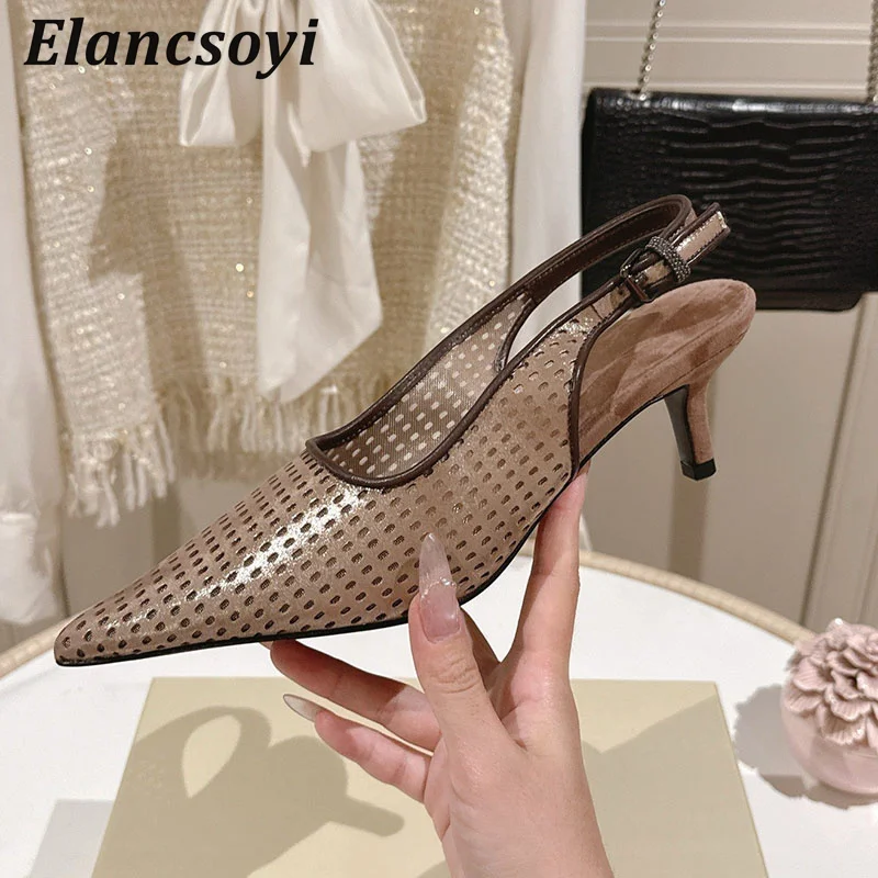 High Heels Sandalen Damen Echtes Wildleder Spitze Zehe Sommer Perlenbesetzte Stiletto Einzelschuhe Retro Pumps Rückenriemen Sandalias
