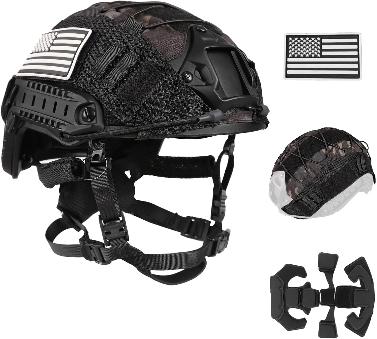 FAST Taktischer Schutzhelm, verstellbarer taktischer Helm mit Batterietasche und Abdeckung für Airsoft, Cosplay, Militärausrüstung – Detail 1