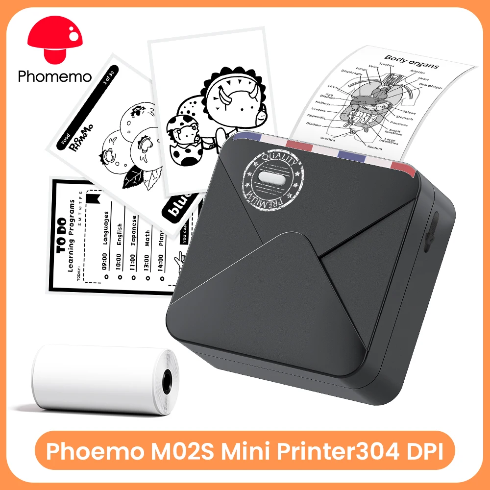 To M02S Portable Thermal Printer Photo Printer 300dpi HD Bluetooth Mobile Label Printer for Journal Travel DIY Cards Gift