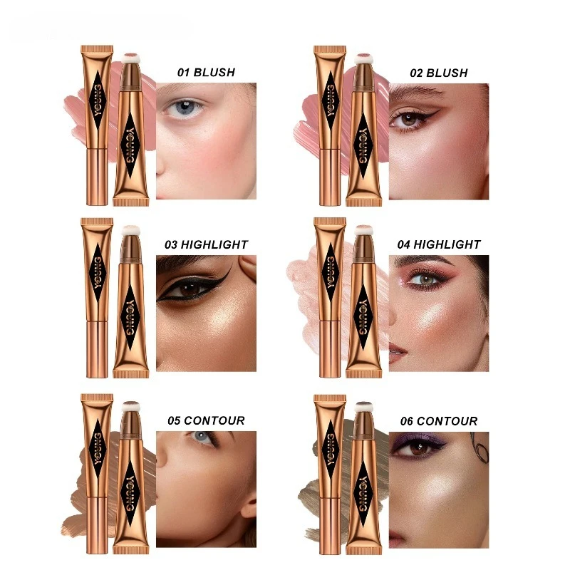 Blush líquido multifuncional, contorno facial, destaque, sombra, bastão, durável, à prova d'água, sedoso, tudo em um, textura cremosa