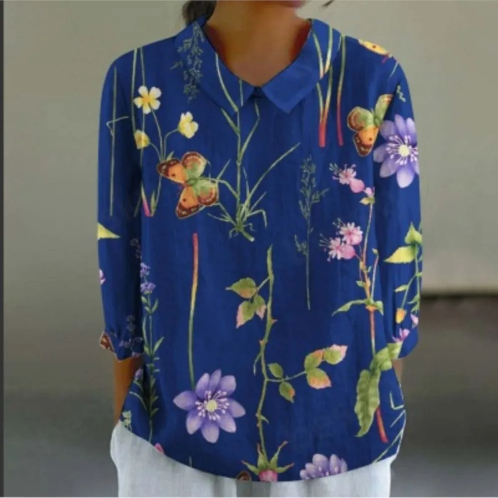 Casual Shirts Women's Clothing Shirts & Blouses Blouse For Woman Retro Temperament Loose Long Sleeves Lapel Contrast Comfortable