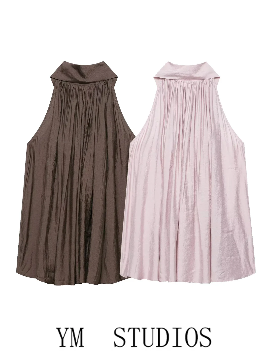 Women's Loose Fit Mixed Fabric Sleeveless Vest Summer Fashionable Two-Way Wear Casual Slim Shoulder Strap Top