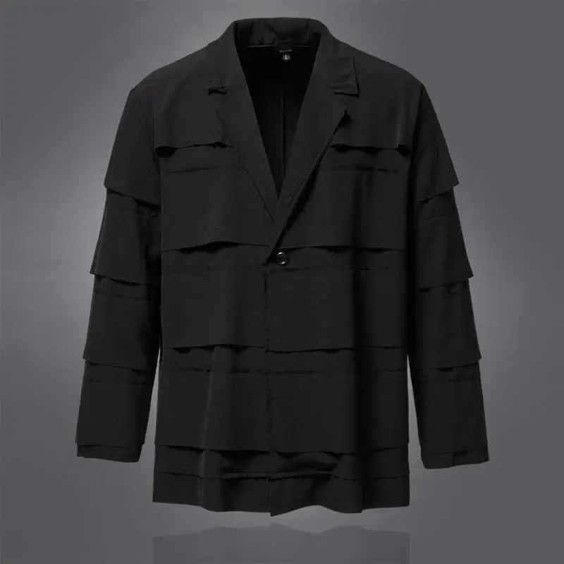 2023 Autumn New Dark Style Personalized Casual Suit Top Men's Coat Loose Long Sleeve