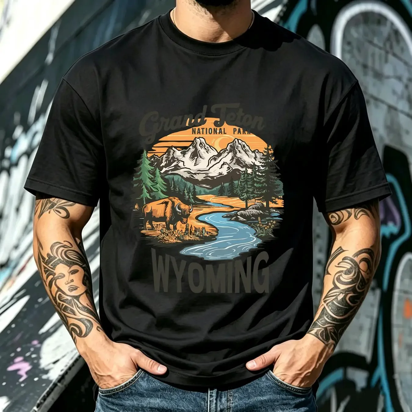 washed T Shirt Grand Teton Wyoming National Park SweaT Hiking gifts Granola Girl gift long or short sleeves vintage Washed